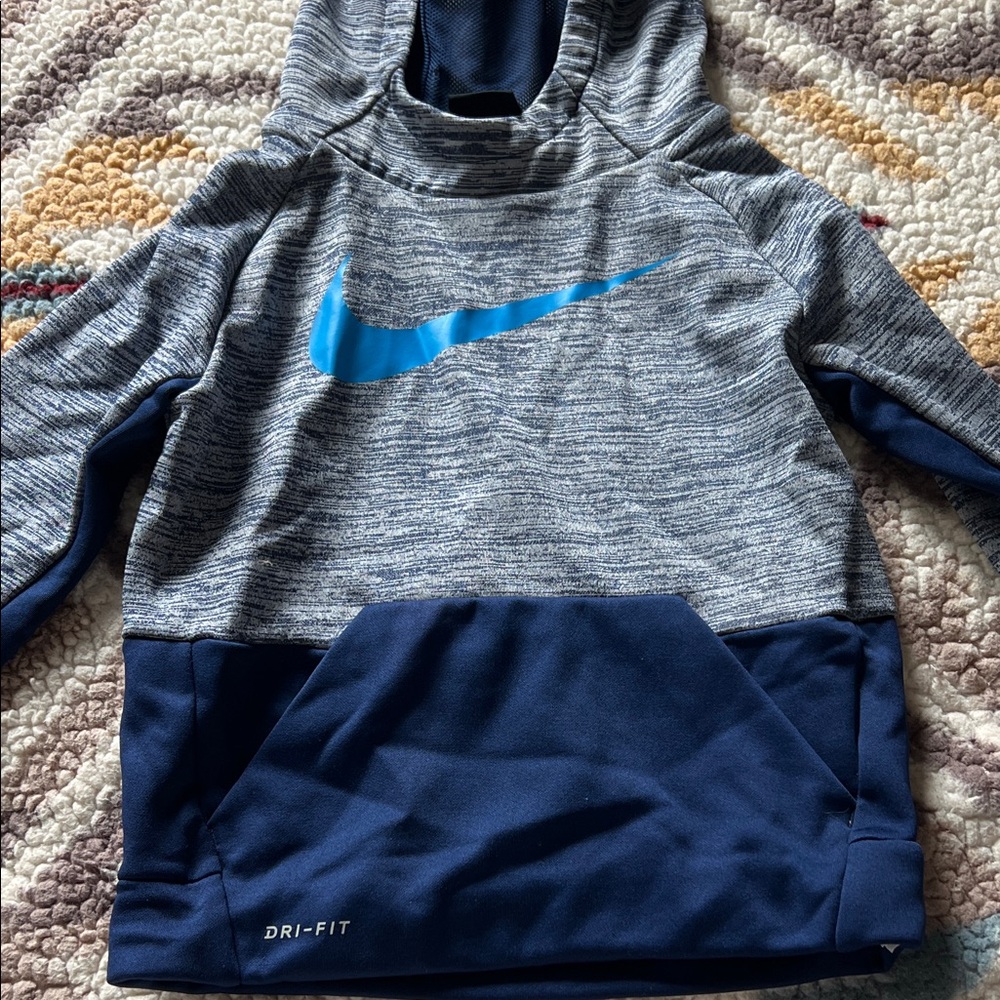 Nike Kids Gray and Blue Dri-FIT Hoodie